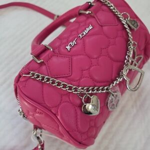 Betsey Johnson Hot Pink Heart-Quilted Mini Bag